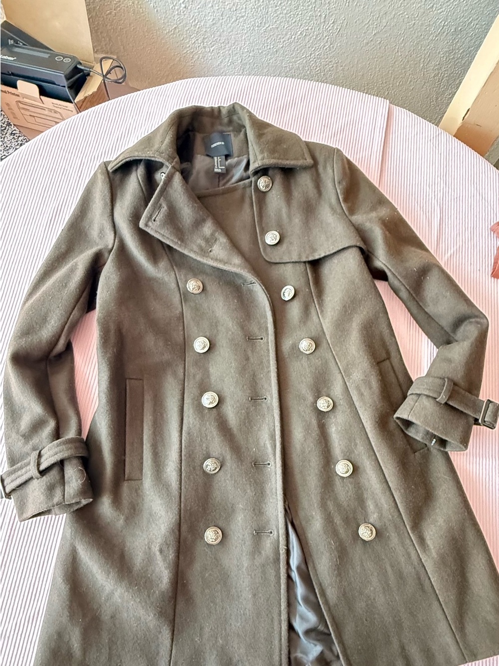 Forever 21 Olive Green Double-Breasted Pea Coat